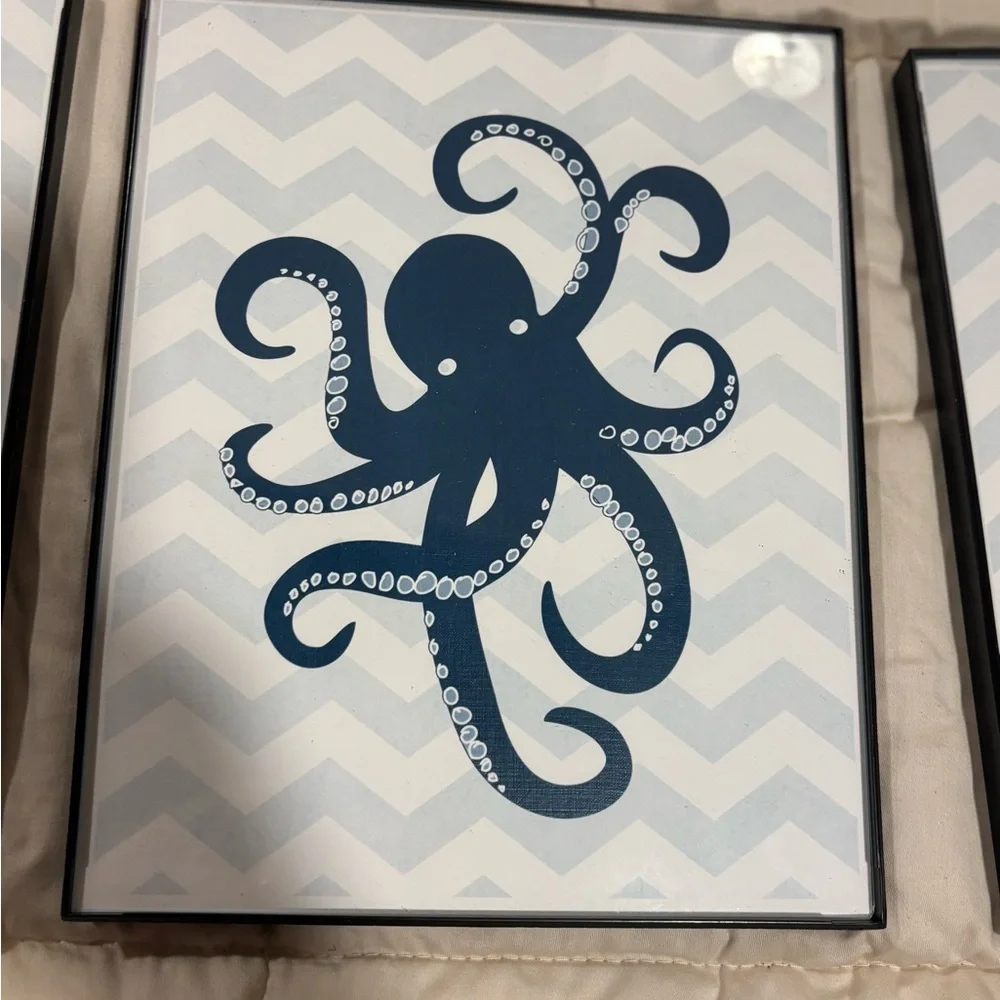 3 beautiful Nautical Wall Art Set- 8x10 picture frames- sailboat, octopus, wheel
